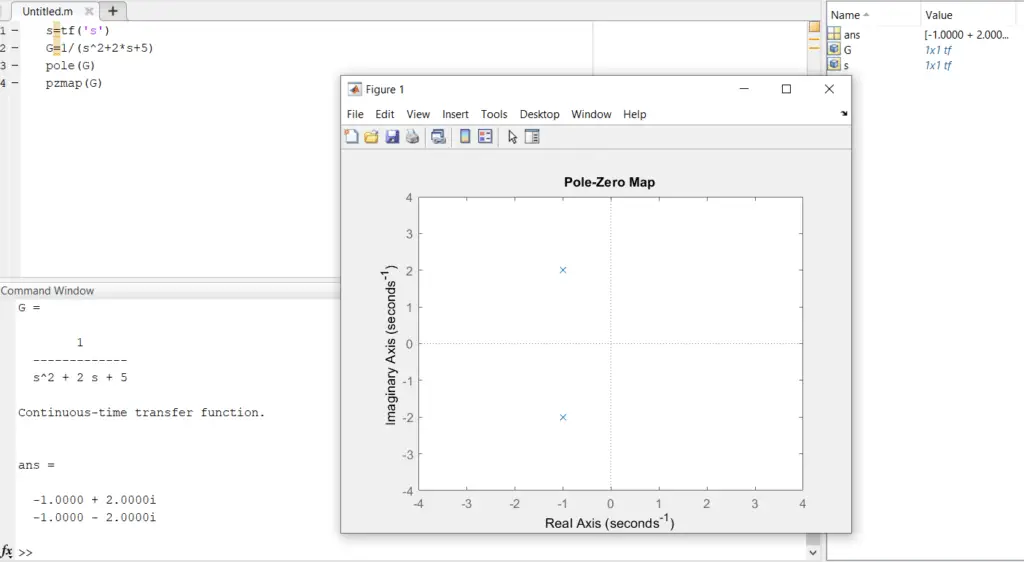 In order to create transfer functions in Matlab, Open the MATLAB command window, type the command to assign the numerator and denominator coefficient vectors of the transfer function you need to obtain.