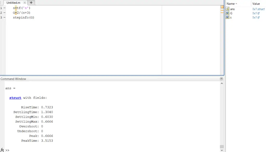 In order to create transfer functions in Matlab, Open the MATLAB command window, type the command to assign the numerator and denominator coefficient vectors of the transfer function you need to obtain.