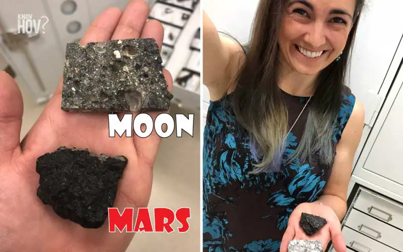 Sarah Hörst holds a Piece of the Moon and Mars in the same Hand