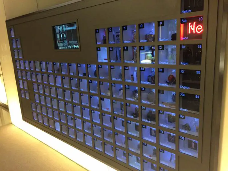 Bill Gates office has a Giant wall-mounted Periodic Table with Samples or Representations of all the Elements