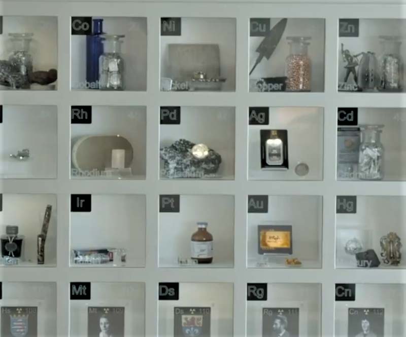 Bill Gates office has a Giant wall-mounted Periodic Table with Samples or Representations of all the Elements