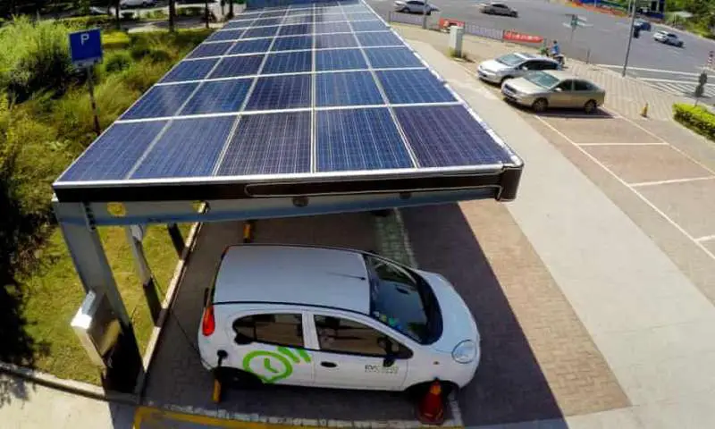 Covering parking lots with Solar Panels, providing Shade, and Generating Electricity to charge Electric cars