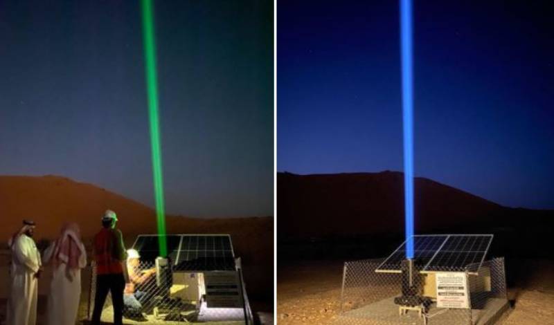 Solar-powered lasers have been installed in the Saudi desert to help in guiding the lost to water supplies