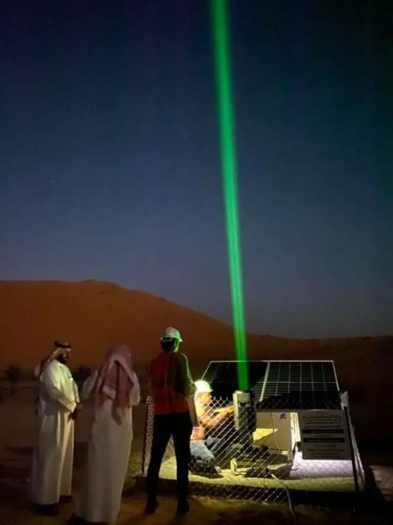 Solar-powered lasers have been installed in the Saudi desert to help in guiding the lost to water supplies