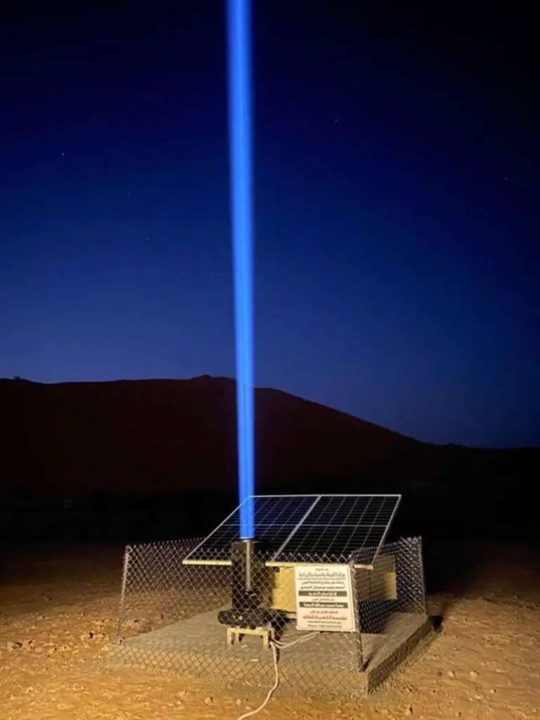 Solar-powered lasers have been installed in the Saudi desert to help in guiding the lost to water supplies