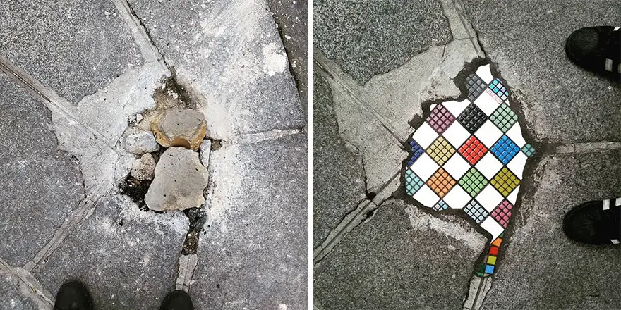 Potholes to Masterpieces: Ememem's Vibrant Mosaic Art Brings Life to Roads. 30 Amazing Artworks!