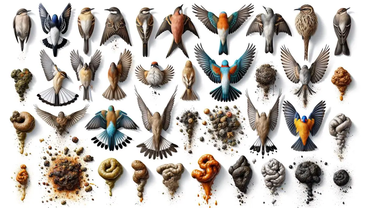 A detailed image showing different types of bird droppings for identification purposes