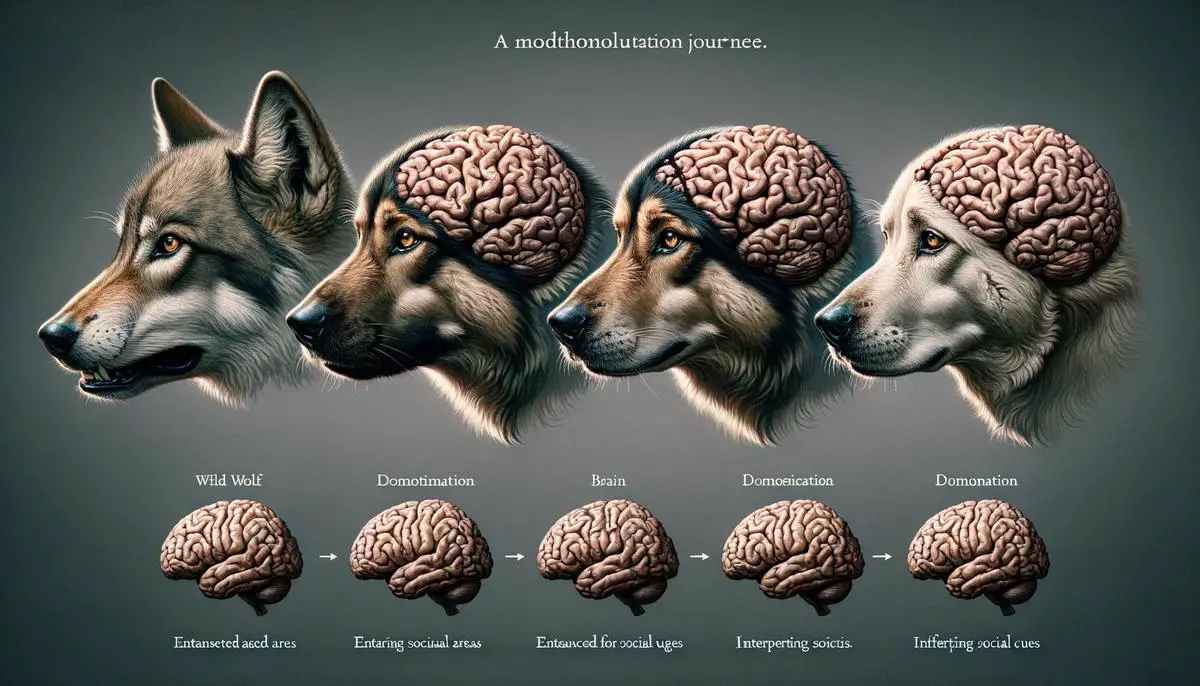 An illustration showing the evolution and development of the canine brain over time
