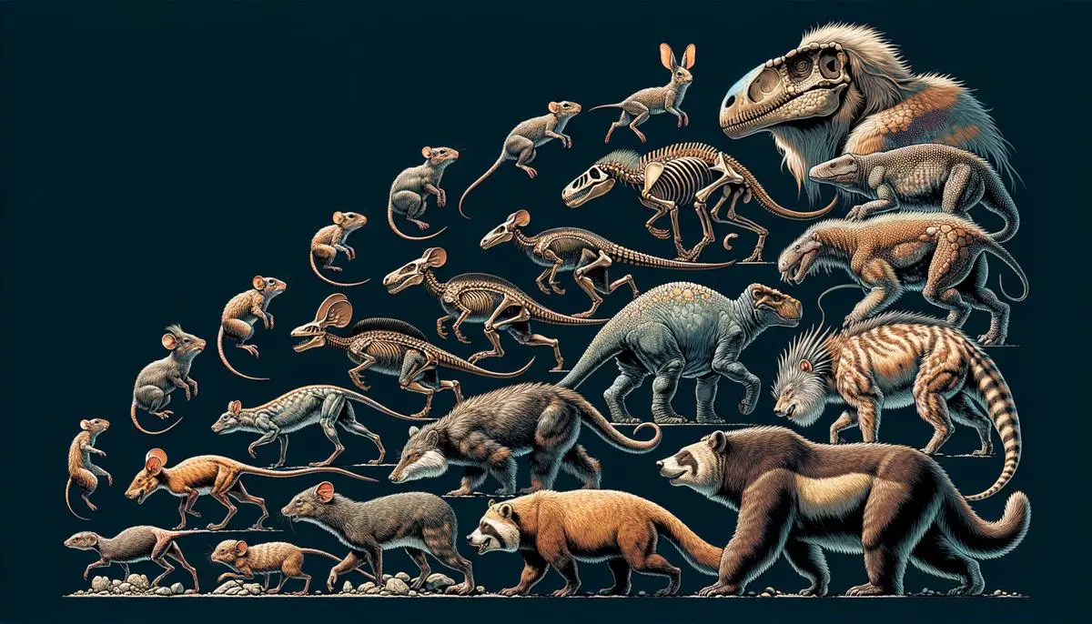 Illustration of placental mammals evolving after the extinction of dinosaurs