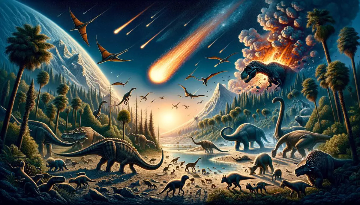 Illustration of the transition from dinosaurs to mammals on Earth