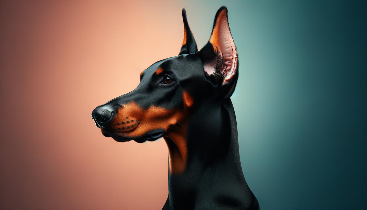 Side profile of a black and tan doberman pinscher with cropped ears