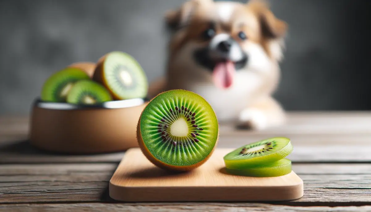 Kiwi cut into small pieces as a safe treat for a dog, with seeds removed