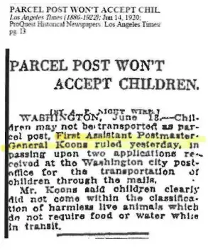 Sending kids through the mail: The bizarre U.S. postal service practice of 1913 Rural families gained access to goods like never before. But the vague regulations led to some surprising uses. Among them: mailing children.