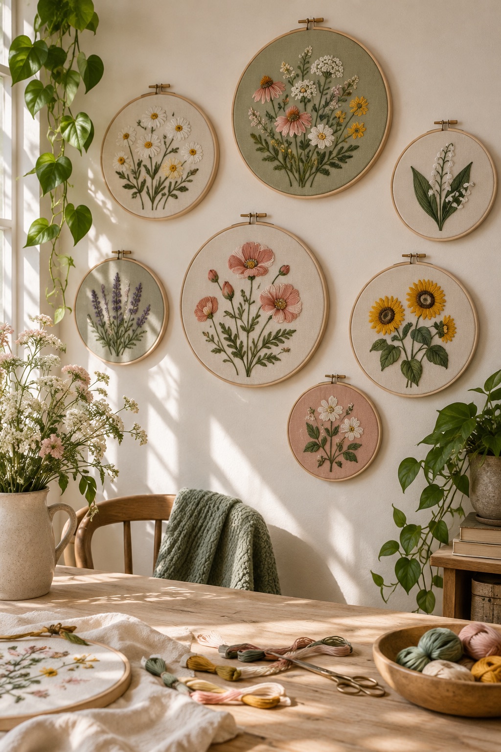 10 Floral Embroidery Kits for Beginner Hoop Wall Art