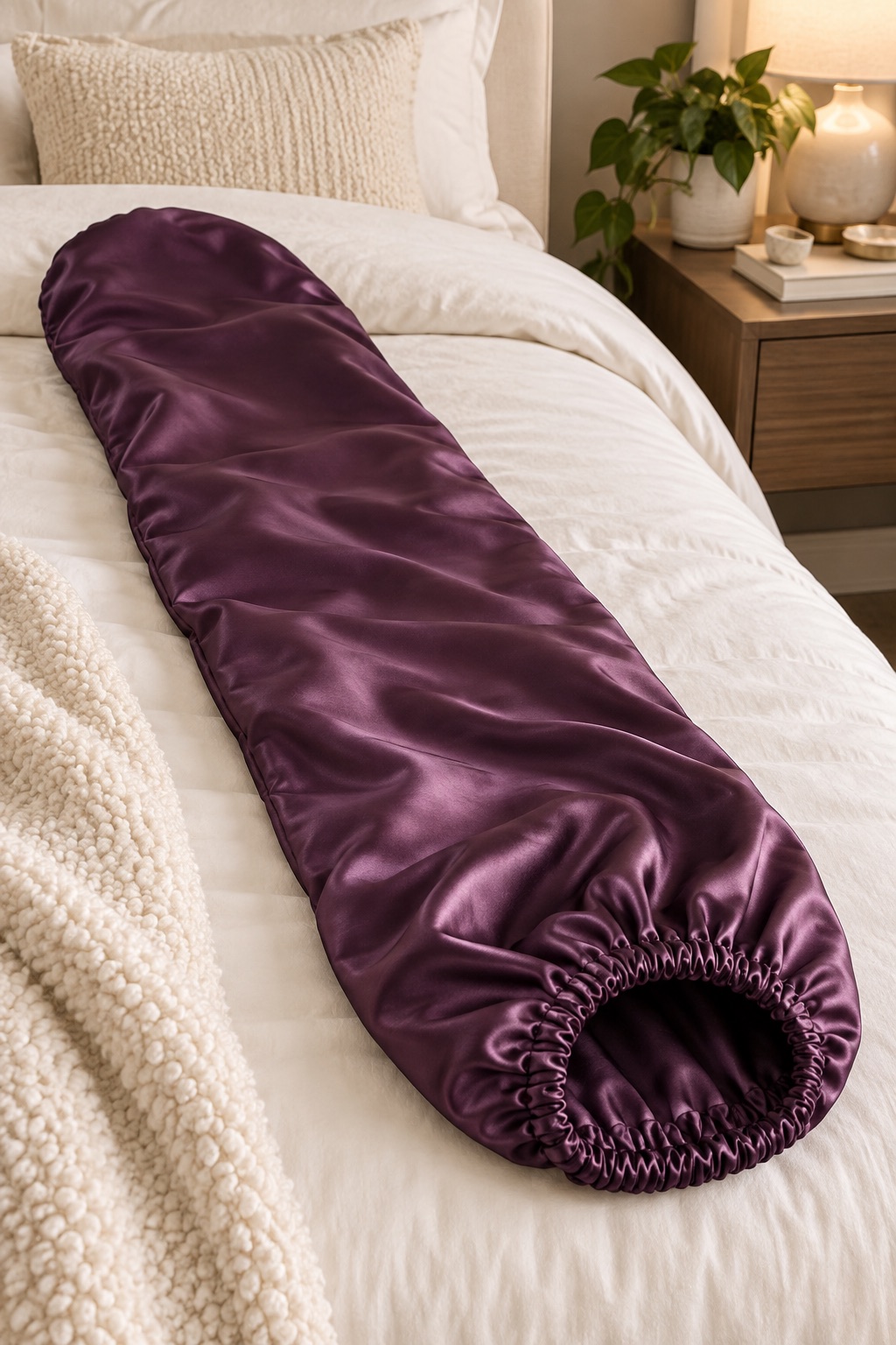 Extra-long plum satin bonnet for braids and locs