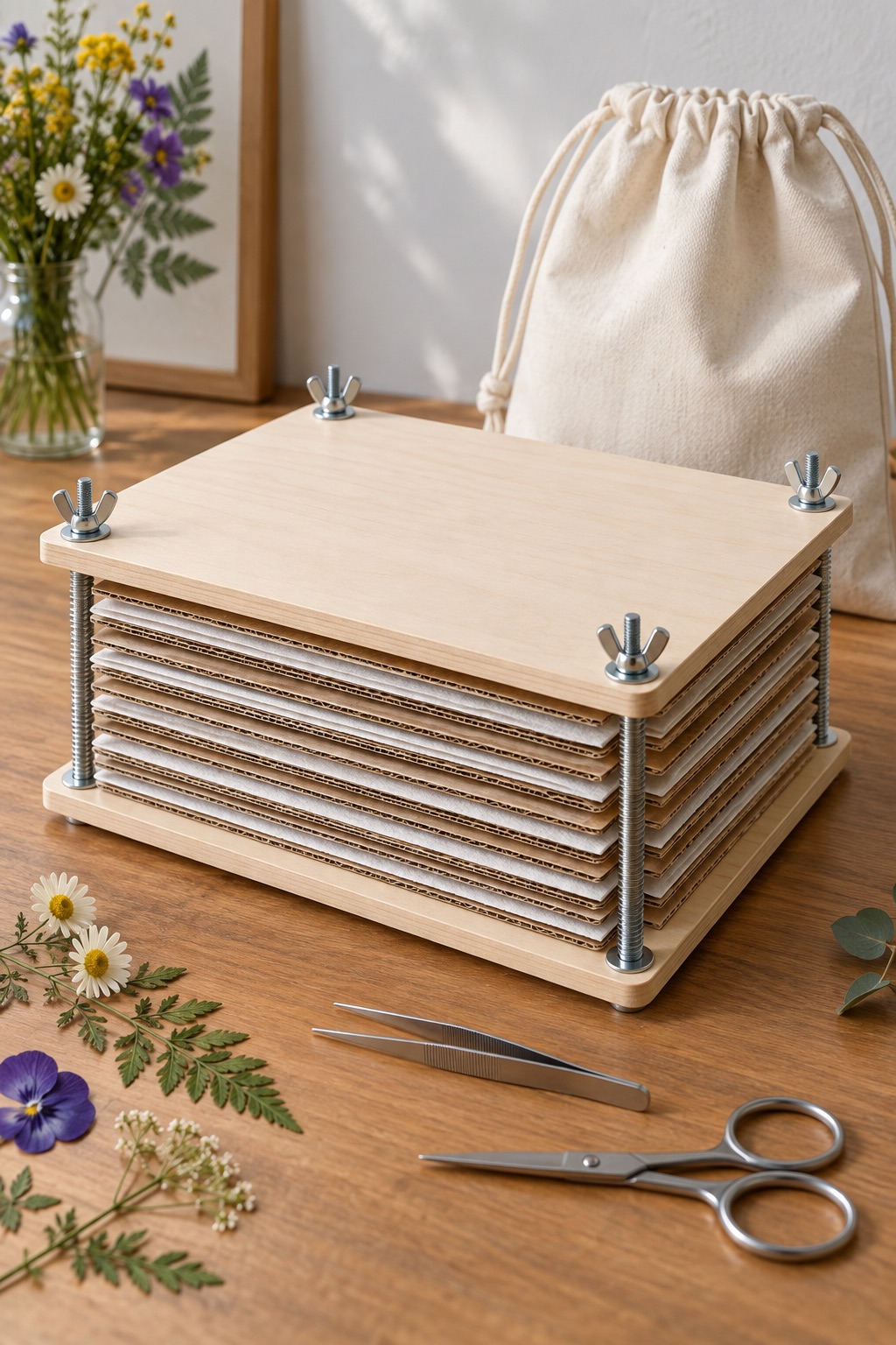 Rectangular ten-layer wooden flower press with storage bag
