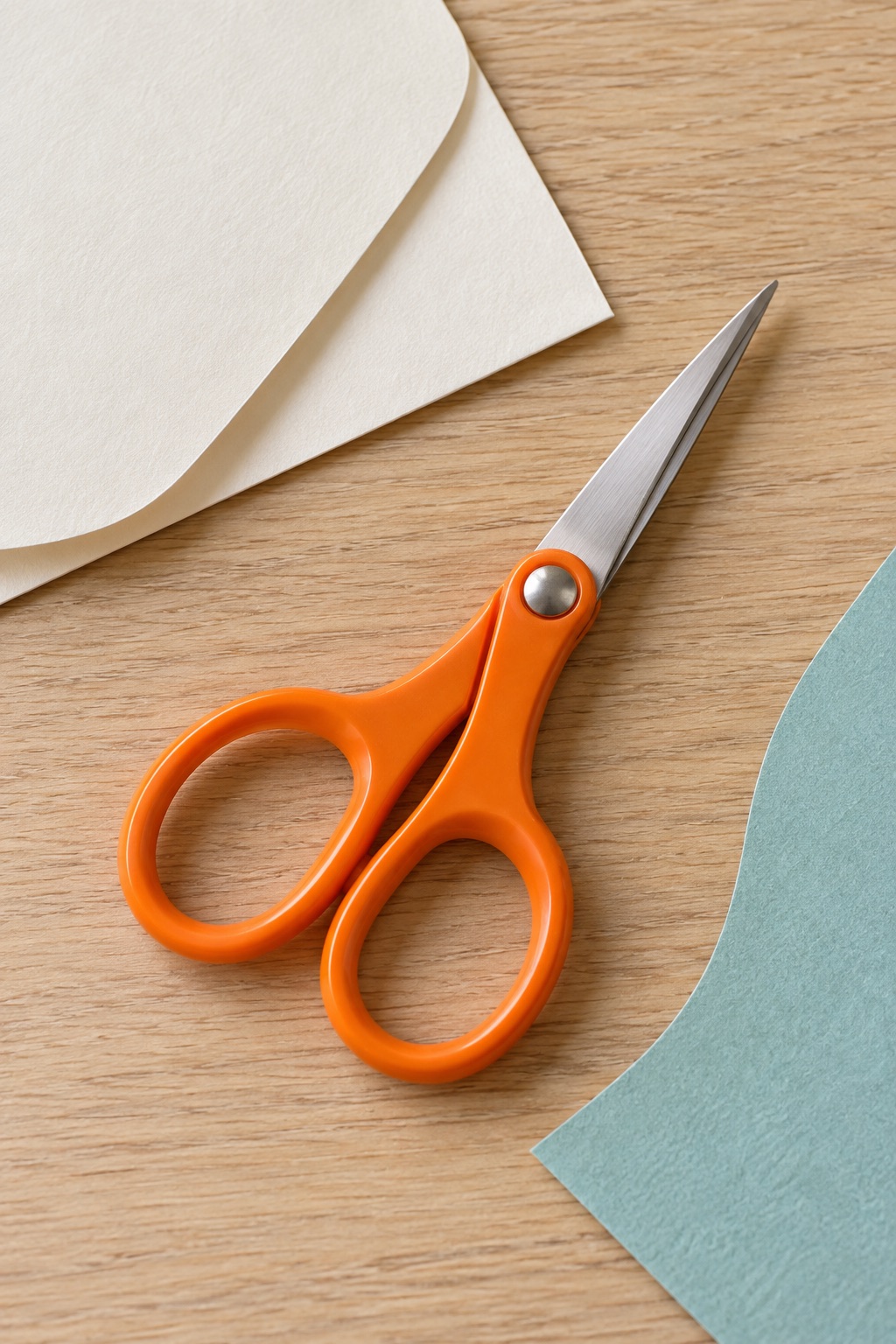 10 Paper-Crafting Tools for Handmade Pen-Pal Envelopes and Flat Inserts Compact orange-handled micro-tip scissors