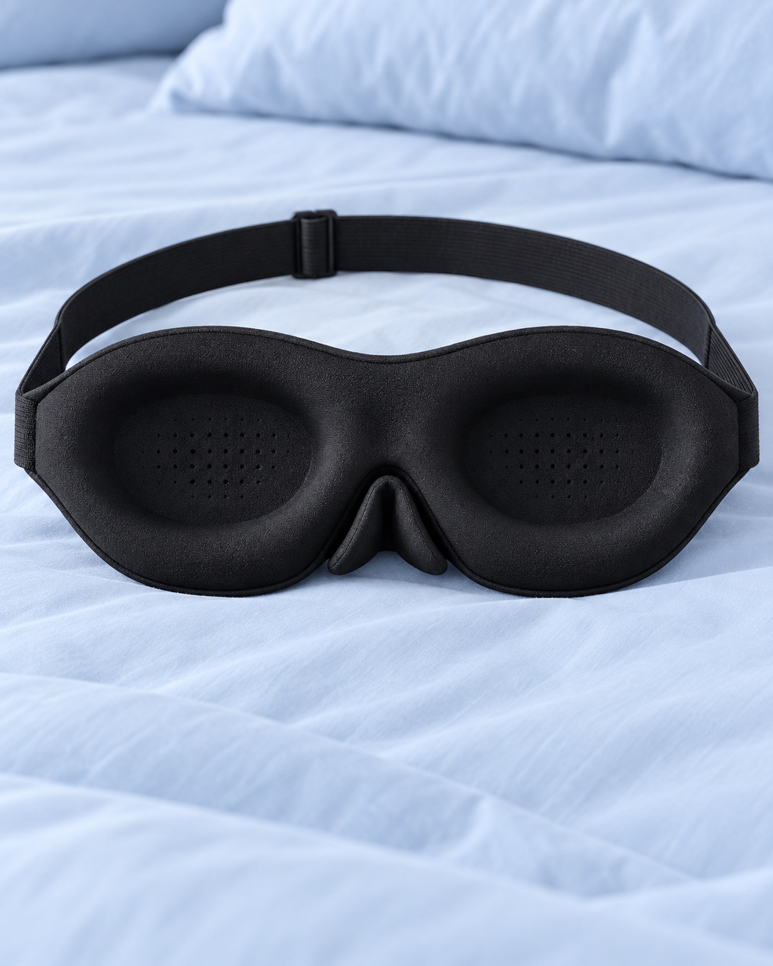 10 Contoured Sleep Masks for Side Sleepers and Bright Bedrooms Black breathable sleep mask with wide eye cups and nose flap