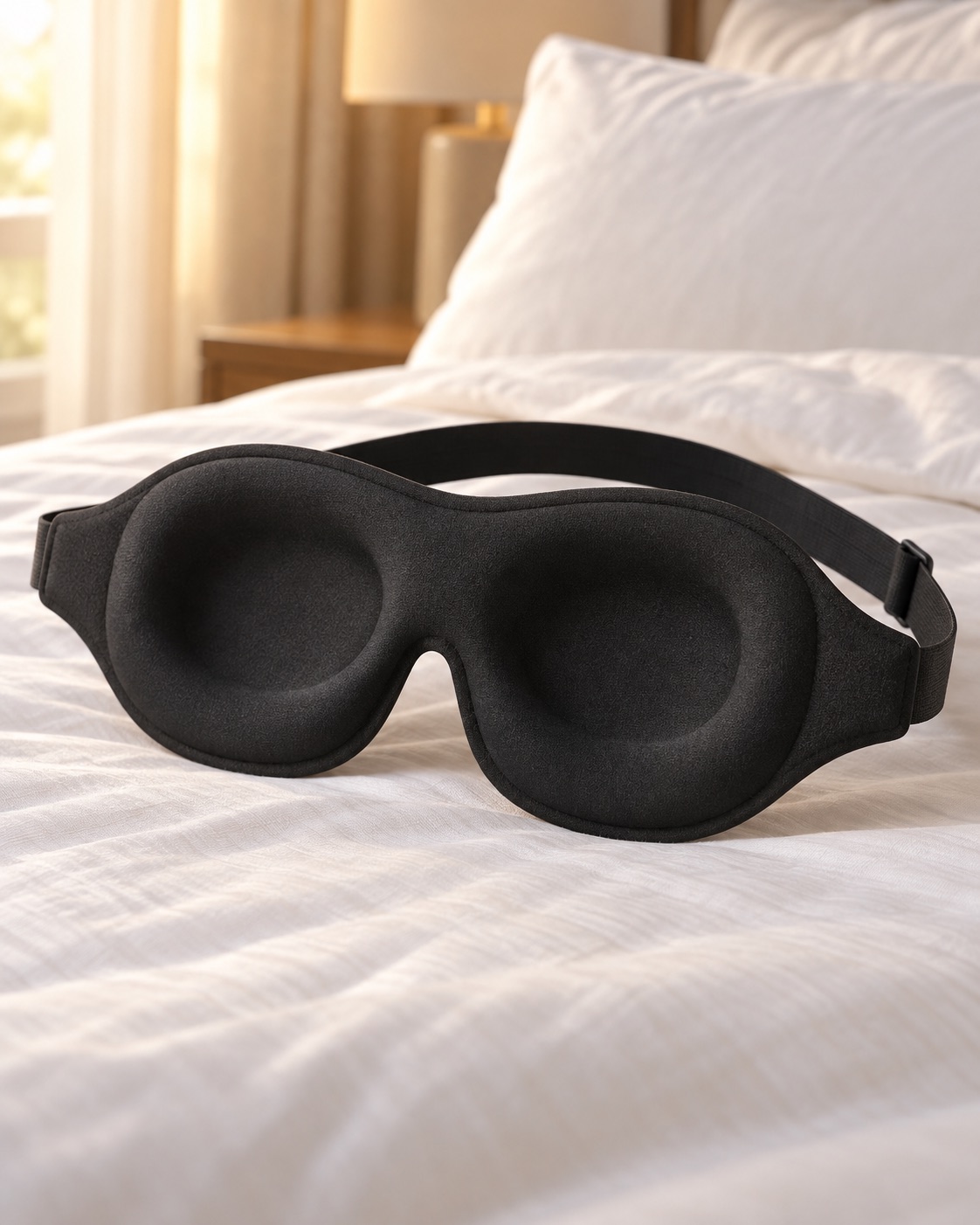 10 Contoured Sleep Masks for Side Sleepers and Bright Bedrooms Black 3D contoured sleep mask with two molded eye cups
