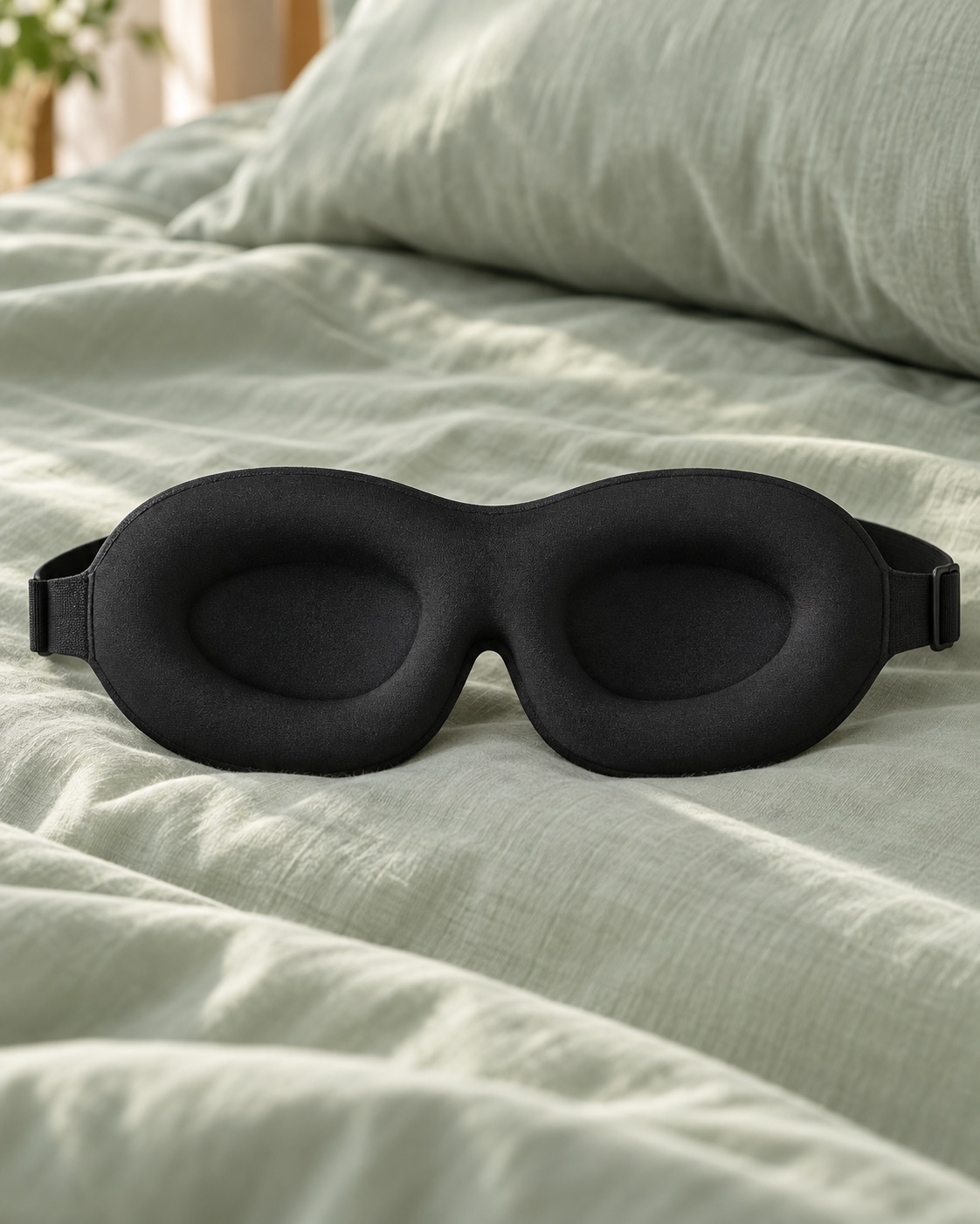 10 Contoured Sleep Masks for Side Sleepers and Bright Bedrooms Compact black contoured sleep mask with deep eye cavities